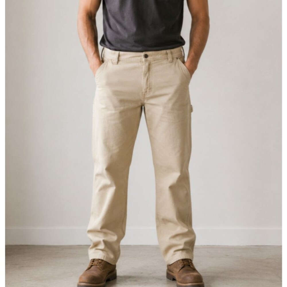 CAT Caterpillar Beige Canvas Work Pants Utility Carpenter Straight Leg 38x29